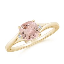 ANGARA Natural Split Shank Cushion Morganite Solitaire Ring in 14K Yellow Gold for Women | Birthday, Anniversary, Jewelry Gift for Women | Natural Morganite Ring