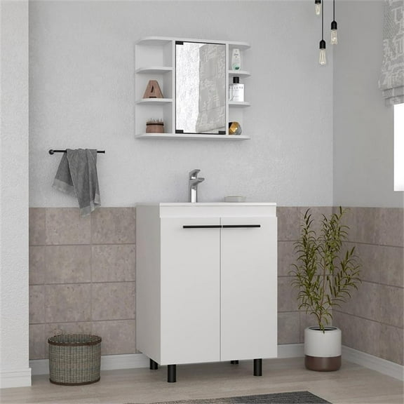 FM FURNITURE Cowen 2 Piece Bathroom Set White Engineered Wood