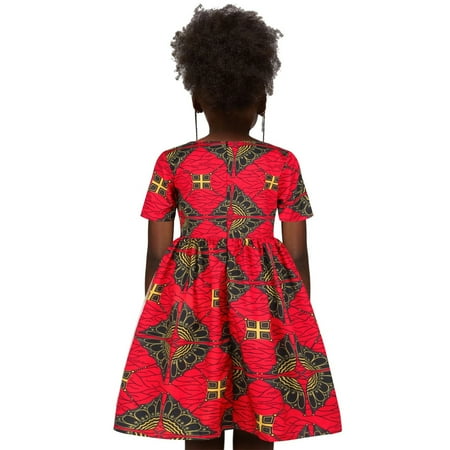 

Cathalem Tight Dress for Kids Girl Dress Kids Round Toddler Girls Traditional 1-6Y African Style Princess Short Youth Shirt Dress Red 2-3 Years