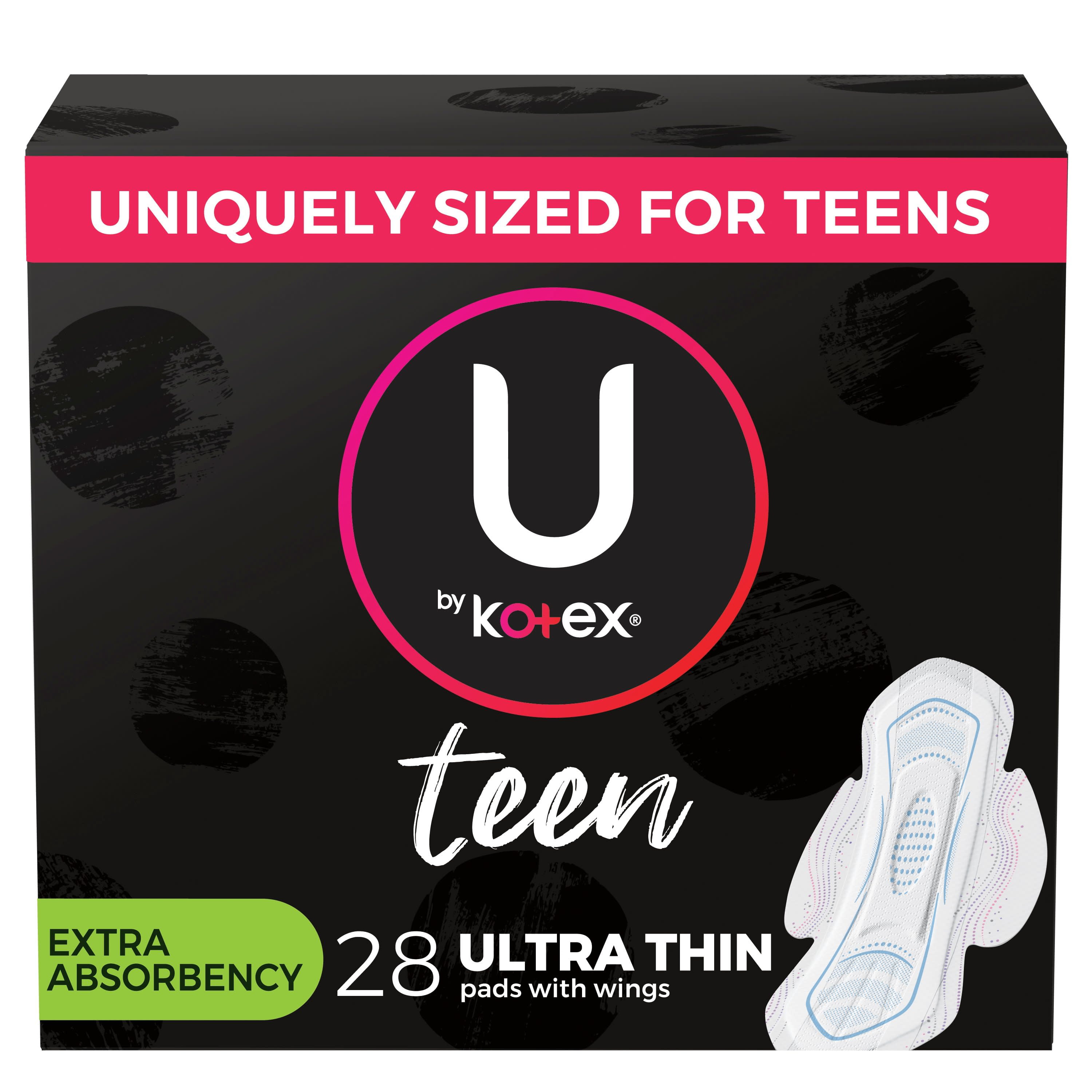 U by Kotex Teen Ultra Thin Feminine Pads with Wings, Extra Absorbency