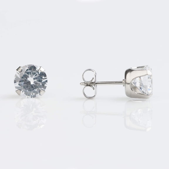 STUDEX Sensitive Cubic Zirconia Stud Earrings 7mm | Hypoallergenic and Nickel Safe for Sensitive Ears | Surgical Stainless Steel | High Fashion Earrings for Women and Men PR-747W-S