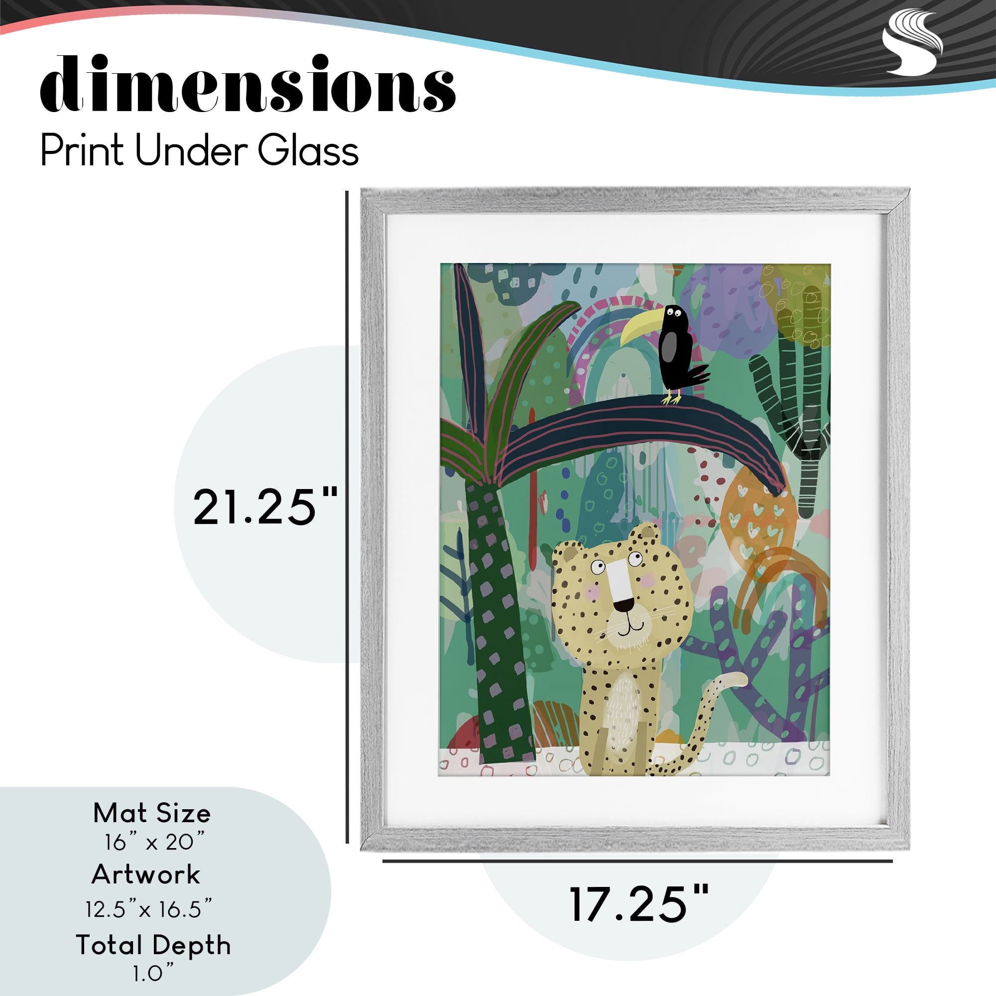 Jungle Cheetah & Toucan Gray Framed Print Under Glass, design by Carla Daly
