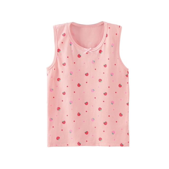Jgppe Hauts pour Filles en Coton Léger Respirant Imprimé Mignon Sans Manches Col Rond Été 2-10 Ans
