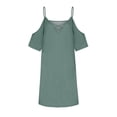 thumbnail image 5 of Meichang Cold Shoulder Dresses for Women 3/4 Sleeve Solid V Neck Hollow Out Strap Dresses Loose Casual Knee Length Dresses Lightweight Elegant Summer Dresses Midi Dresses Mint Green XL, 5 of 6