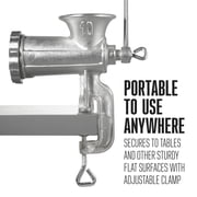 Weston #10 Manual Tinned Meat Grinder and Sausage Stuffer, 4.5mm & 10mm plates, and 3 sausage funnels, Silver