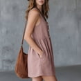 thumbnail image 5 of Dxzfnsa Summer Women's Dresses Women‘s Sleeveless Round Neck Shirt Dresses Ruffle Hem Cotton Tunic Tank Dresses Solid Color Button Up Mini Dresses, 5 of 6