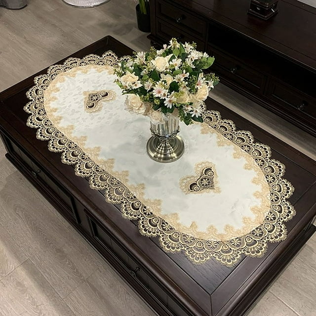 CHUANK Embroidered Lace Table Runner Coffee Table Runner Placemat Nightstand Dresser Scarf Table Centerpiece Doily