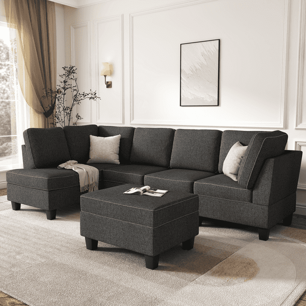HONBAY Modern Convertible Sectional Sofa Set Modern L Shaped Couch 4Seat Corner Sofa for Small