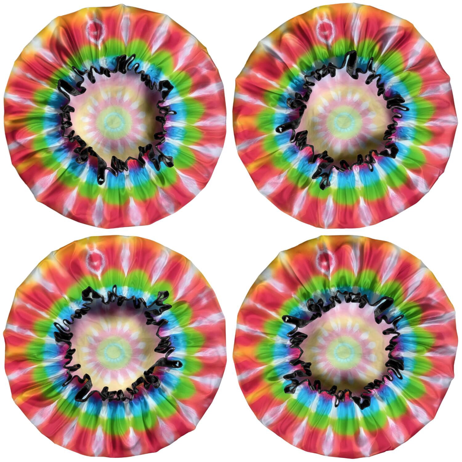 Shower Caps,Colorful Tie Dye Spiral Mandala Waterproof Shower Cap for Women 4 Pieces,Double Reusable Hair Cover for Shower PEVA Elastic Stretch Hem