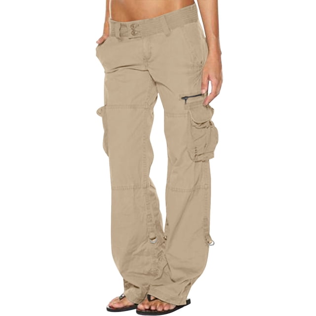 Moxiu Pantalon Cargo Extensible pour Femmes Pantalon de Randonnée Travail Taille Basse Jambe Grand Pantalon Militaire avec Fermeture Éclair Multi-Poches Y2K Tactique Actif Ample Pantalon Cargo 2025 Kaki,TTTTG