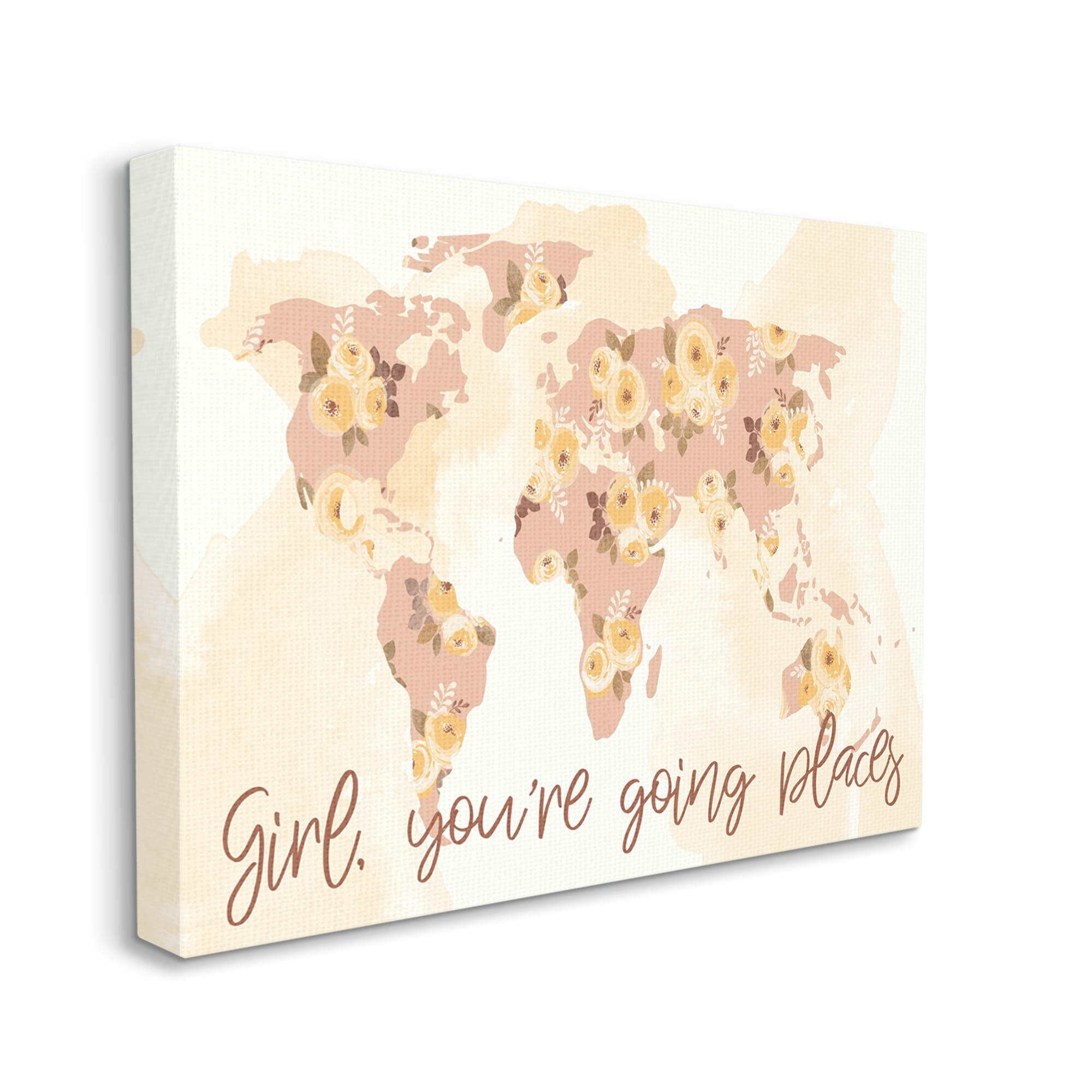 Stupell Industries Girl You're Going Places Yellow Flower Blossom Map,48 x 36, Design by Jennifer Ellory