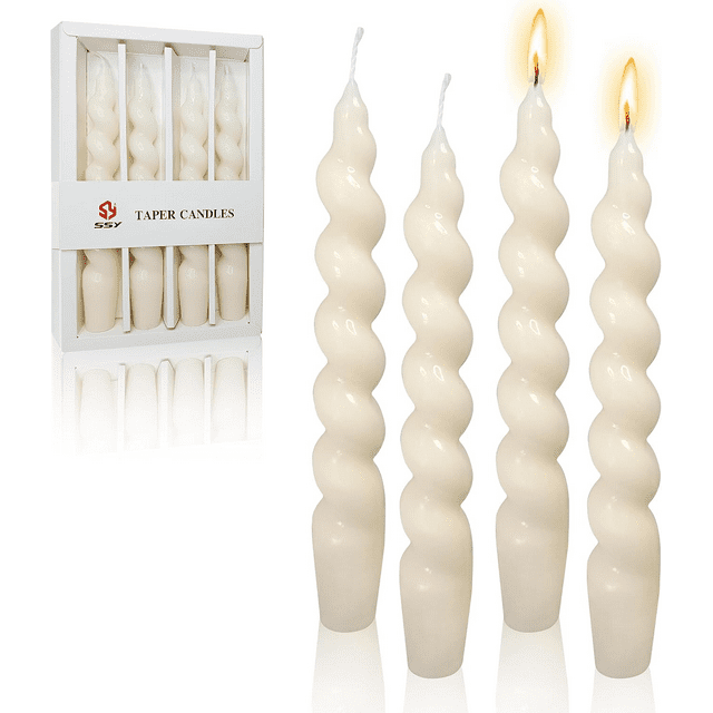 7.3 Inches Spiral Taper Candles Colorful Twisted Candle Dripless Long Candles, Handmade Candlesticks for Wedding Dinner Decor, Set of 4