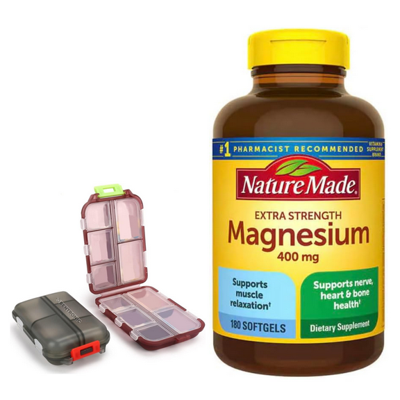 Nature Made Magnesium 400 mg Oxide Extra Strength 180 softgels, 180 Supply Days-1 Softgel Daily with Water and a Meal- Bundeled with BENTRONIC pill travel case.