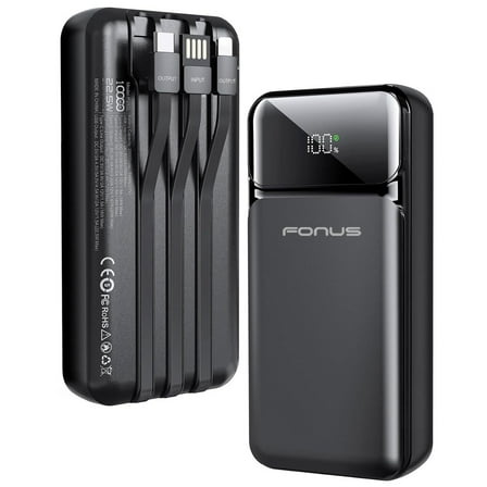 10000mAh Power Bank for iPhone 14/Pro/Max/Plus - 22.5W PD Fast Charge Backup Battery Portable Charger Built-in Cable LED Display 1-Port USB