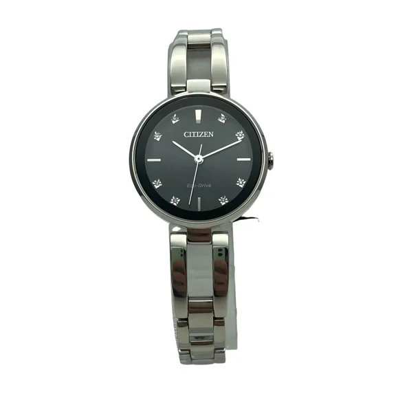 Citizen Axiom Stainless Steel Black Diamond Dial Ladies Quartz Watch EM0636-55F
