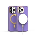 thumbnail image 4 of For Apple iPhone 15 Pro Max (6.7") Ultimate PU Leather Hybrid MagSafe Compatible Bumper Gold Frame Protection Cover ,Xpm Phone Case [ Light Purple ], 4 of 6