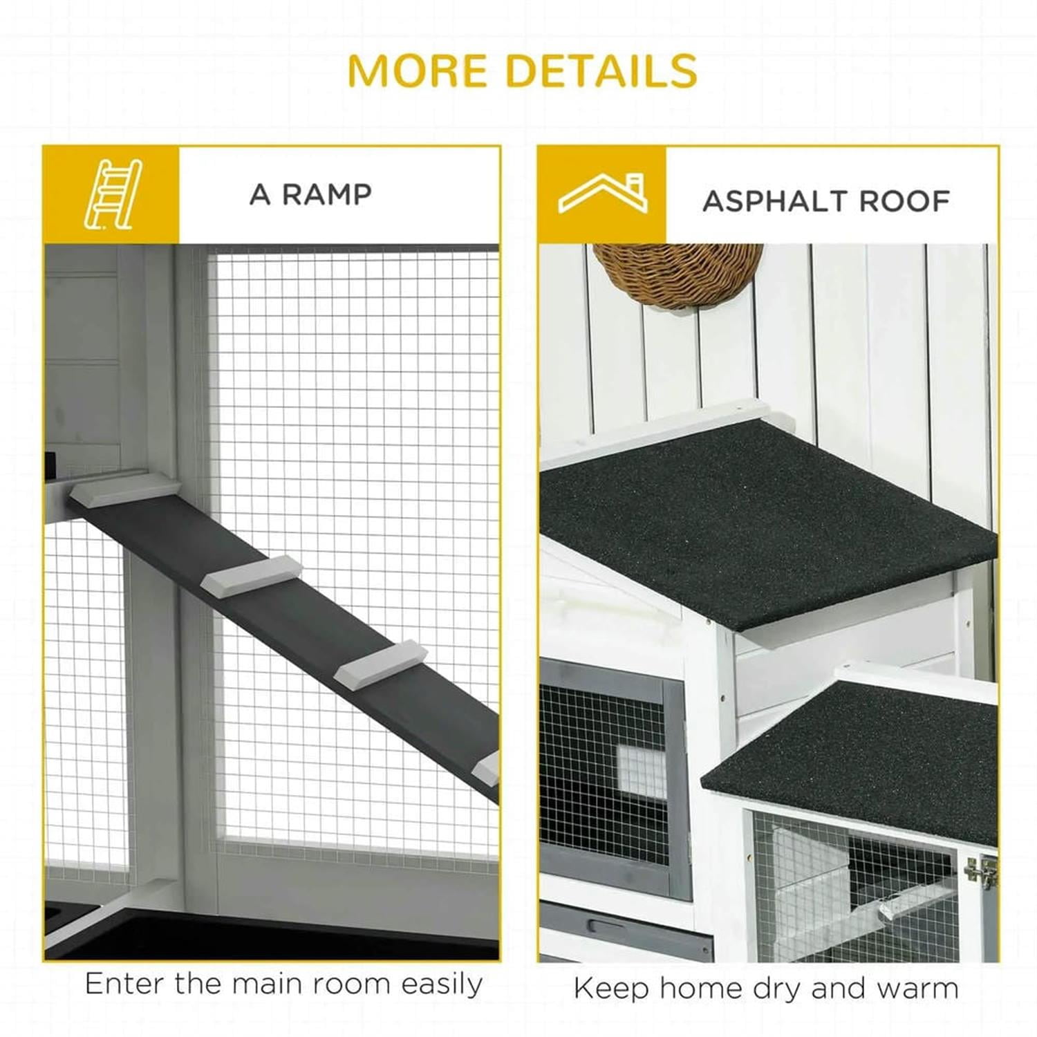 resenkos 62" 2-tier Wooden Rabbit Hutch with Slide-out Tray, Outdoor Small Animal Habitat Chicken Coop Bunny Cage for Bunnies, Guinea Pigs, White