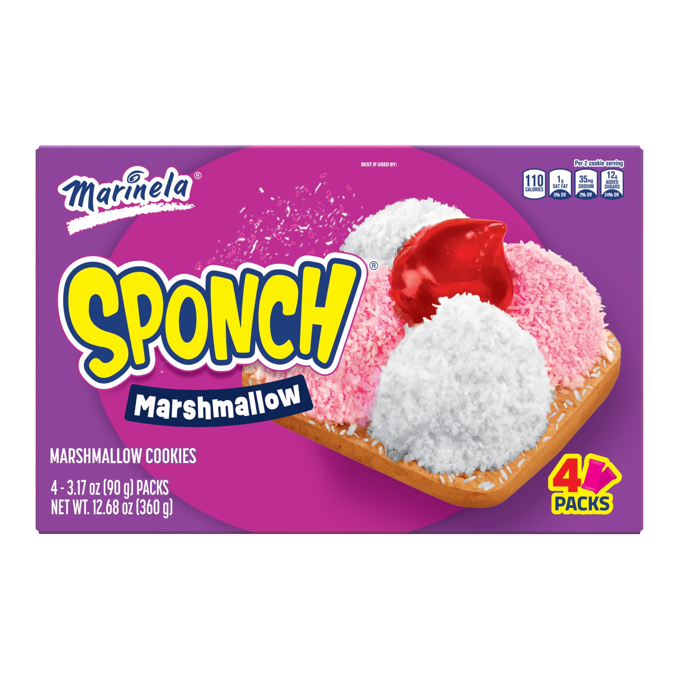 Marinela Sponch Marshmallow and Strawberry Coconut Cookies, 4 packs, Cookies, 18.07 oz Multipack