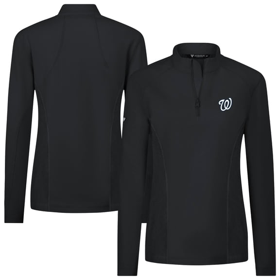 Women's Levelwear Black Washington Nationals Upright Insignia 2.0 Quarter-Zip Tri-Blend Top