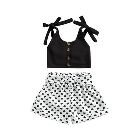 

Xingqing Baby Girl’s Bandage Suspender Tops and Heart Short Pants Outfits Set Black 2-3 Years