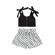 Canrulo Baby Girl?s Bandage Suspender Tops and Heart Short Pants Outfits Set Black 12-24 Months