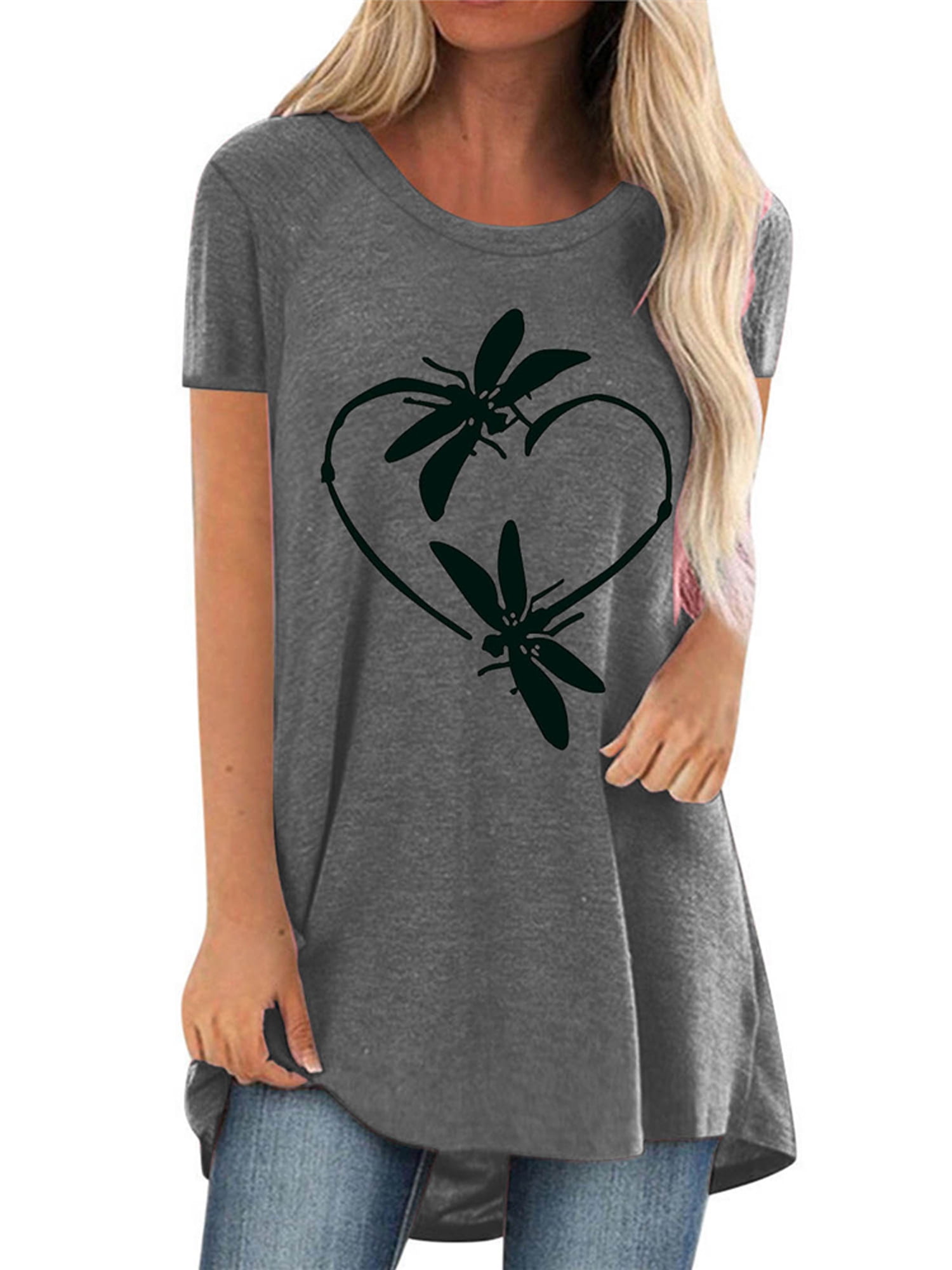 Blouse Short Sleeve Longline Tunic Tops 