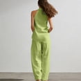 thumbnail image 4 of Linen Sets for Women 2 Piece Sleeveless V Neck Halter Top Matching Wide Leg Pants Summer Lounge Set Vacation Outfits Pocket 2026 Beach Vacation Outfits(Green,XXL), 4 of 5