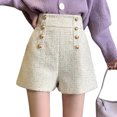 thumbnail image 4 of Pantalones cortos de pierna ancha con cierre de cremallera y cintura alta, decoración con botones delanteros, pantalones cortos con purpurina para mujer con bolsillos para fiesta diaria, 4 of 8