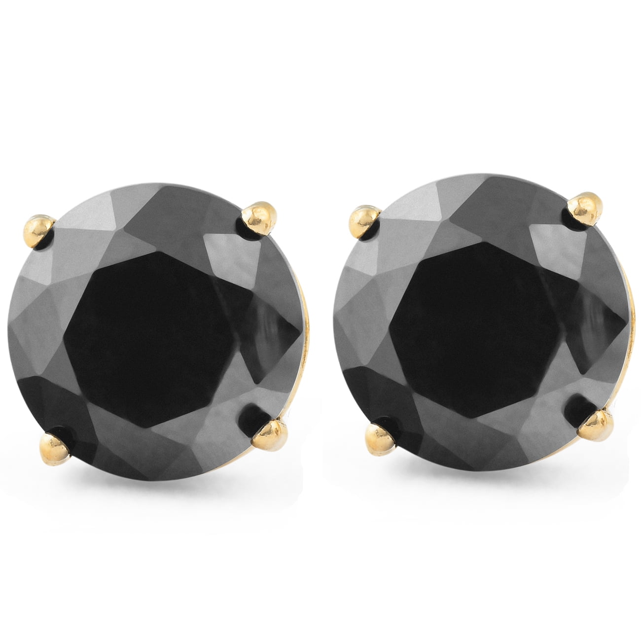 14K White Gold 1CT Black Round Brilliant Solid Screw Back Stud Earrings 