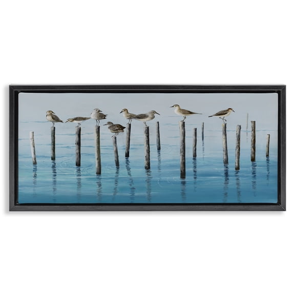 Stupell Industries Traditional Perched Sea Birds Black Floating Frame Canvas Art, 25 x 11, by Max Maxx
