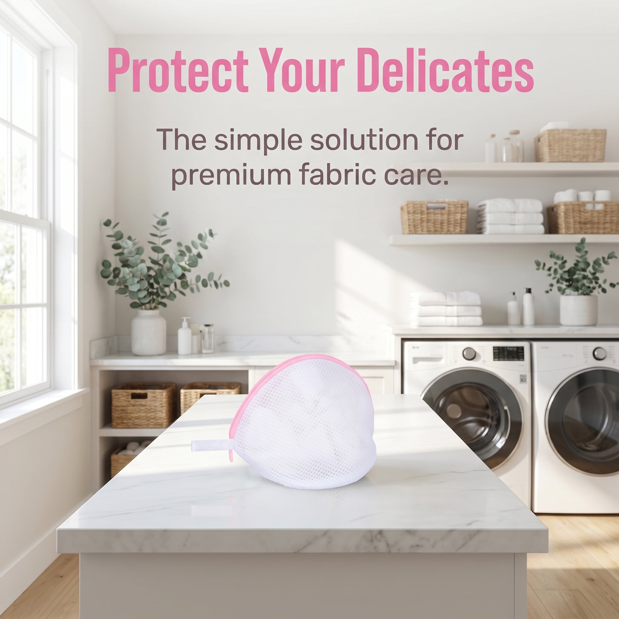 Unique Bargains 3Pcs Durable Mesh Zipper Closure Laundry Bags White-Pink 7.5" x 6.7"