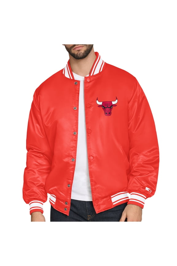 Men's Starter Red Chicago Bulls Printed Team Logo Satin Varsity Full-Snap Jacket