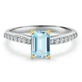 thumbnail image 3 of Gem Stone King 10K Two Tone Gold Sky Blue Aquamarine and Lab Grown Diamond Engagement Ring for Women | 0.98 Cttw | Octagon 7X5MM | Gemstone March Birthstone | Size 8, 3 of 6