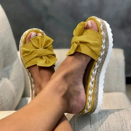 

Feiboyy Breathable Toe Women s Summer Weave Flat Beach Shoes Open Slip On Sandals Bow Women s Sandals