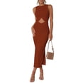 thumbnail image 1 of Coduop Women Sleeveless Crew Neck Long Dress,Ruched Hollow Out Party Dress,One-piece, 1 of 8