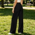 thumbnail image 4 of Oiangi Womens Wide Leg Pants Elastic Waist Solid Color Palazzo Pant Fall Daily Wear Trousers with Pockets Black L, 4 of 6