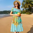 thumbnail image 4 of Fotbe Robe Motif Carte Touristique USA Décontractée Mode Femme Manches Courtes Robe Maxi Robe T-Shirt Rayée Longue à Blocs de Couleur, 4 of 6
