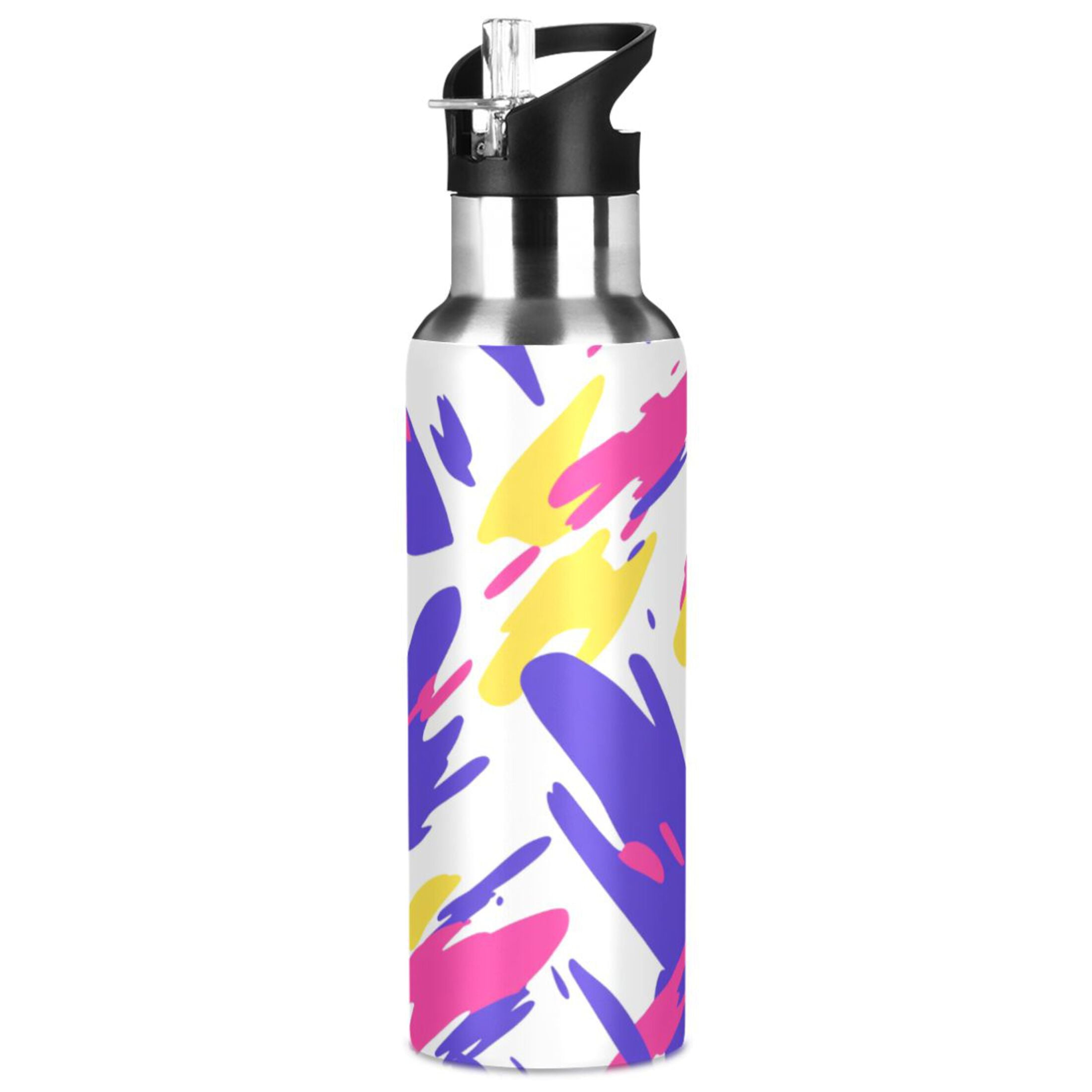 Colorful Abstract Brush Strokes 600ml Double Walled Stainless Steel LeakProof Sports Bottle Thermo 8h