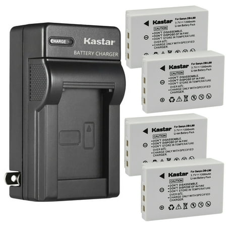 Kastar 4-Pack Battery and AC Wall Charger Replacement for Sanyo DB-L90 DB-L90A DB-L90AU DMX-SH1 DMX-SH11 DMX-SH11K DMX-SH11R VPC-SH1 VPC-SH1BK VPC-SH1EXBK VPC-SH1EXR VPC-SH1GX VPC-SH1R VPC-SH11