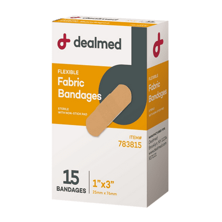 Dealmed 1" x 3" Fabric Adhesive Bandage with Sterile Non-Stick Pad, 15/Box (1 Pack)