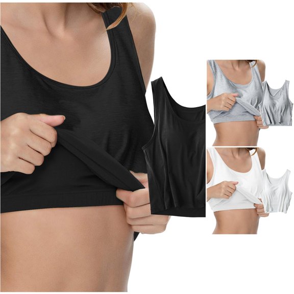 Rggeeun Womens Tank Tops Cropped Vest Built In Bra Wide Strap U Neck Solid Color Loose Fit Waist Draping For Summer Yoga Outdoor Activities Basic Tops,Black,Xl