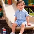 thumbnail image 2 of Kaprioy Baby Boys Clothes Set Toddler Infant Boys Button-down Shirt Tops + Cotton Gauze Shorts Summer Outfit 2PCS with Pockets Baby Boys' Shorts Sets, 2 of 7