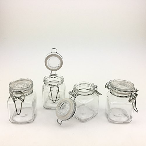 Adorox Square Glass Jars with Hinge Lid (4 Piece Set) Clear Canisters
