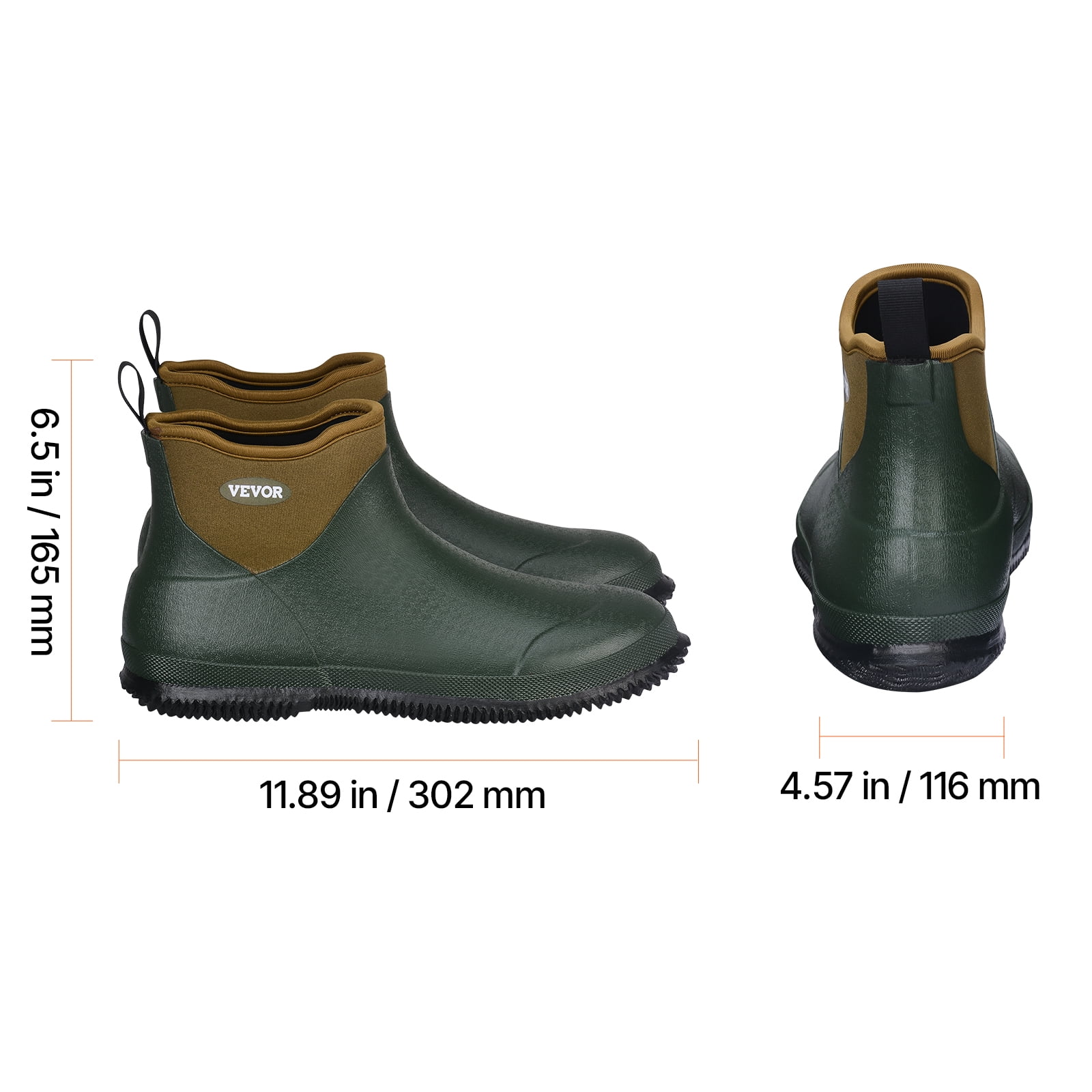 VEVOR Women's Deck Boots, Waterproof Fishing Rain Boots, Anti-Slip Ankle Rubber Boots, Gardening Insulated Mud Boots, Neoprene Rubber, Lightweight & Durable, for Manufacturing, Farming, Size 10 US