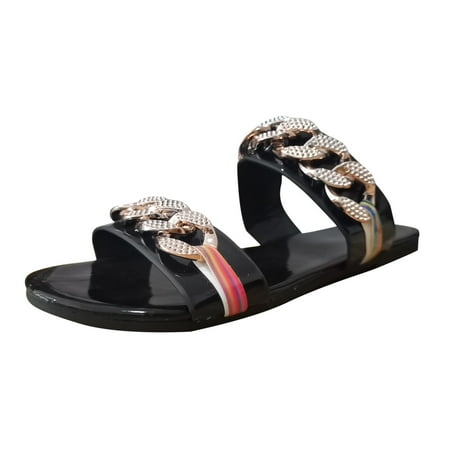 

Youmylove Women Slide Slippers Fashion Summer Chain Casual Flat Comfortable Slippers Sandals Stylish Female Cozy Daily Walking