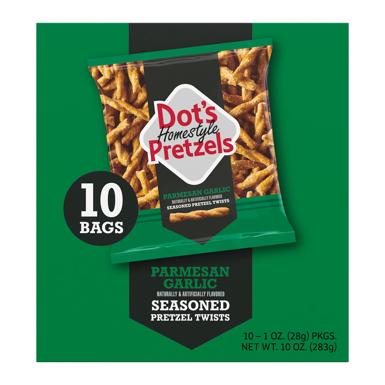 (4 pack) DOT'S Homestyle Pretzels Parmesan Garlic Flavored Seasoned Pretzel Twists Bags, 1 oz (10 Count)