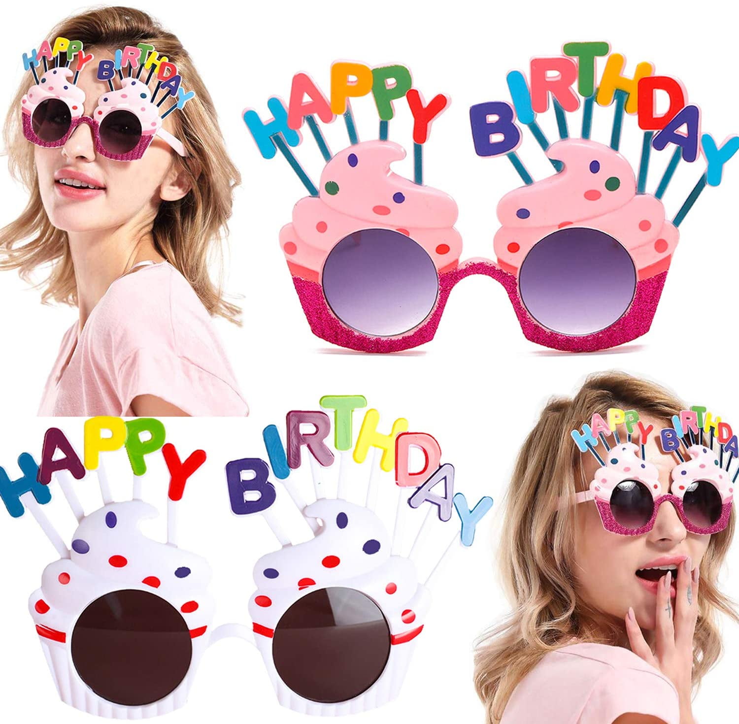 SHELLTON Happy Birthday Party Sunglasses - Number Crystal Frame, Party Favors, Wedding, Funny Costume Sunglasses, Novelty Eyewear Celebration Decoration for Kids and Adults 2 Pack