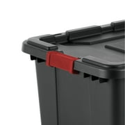 Sterilite Large Industrial Storage Bin, 27 Gallon Durable Plastic Storage Tote with Latching Lid and Integrated Handles, Black, 4 Pack