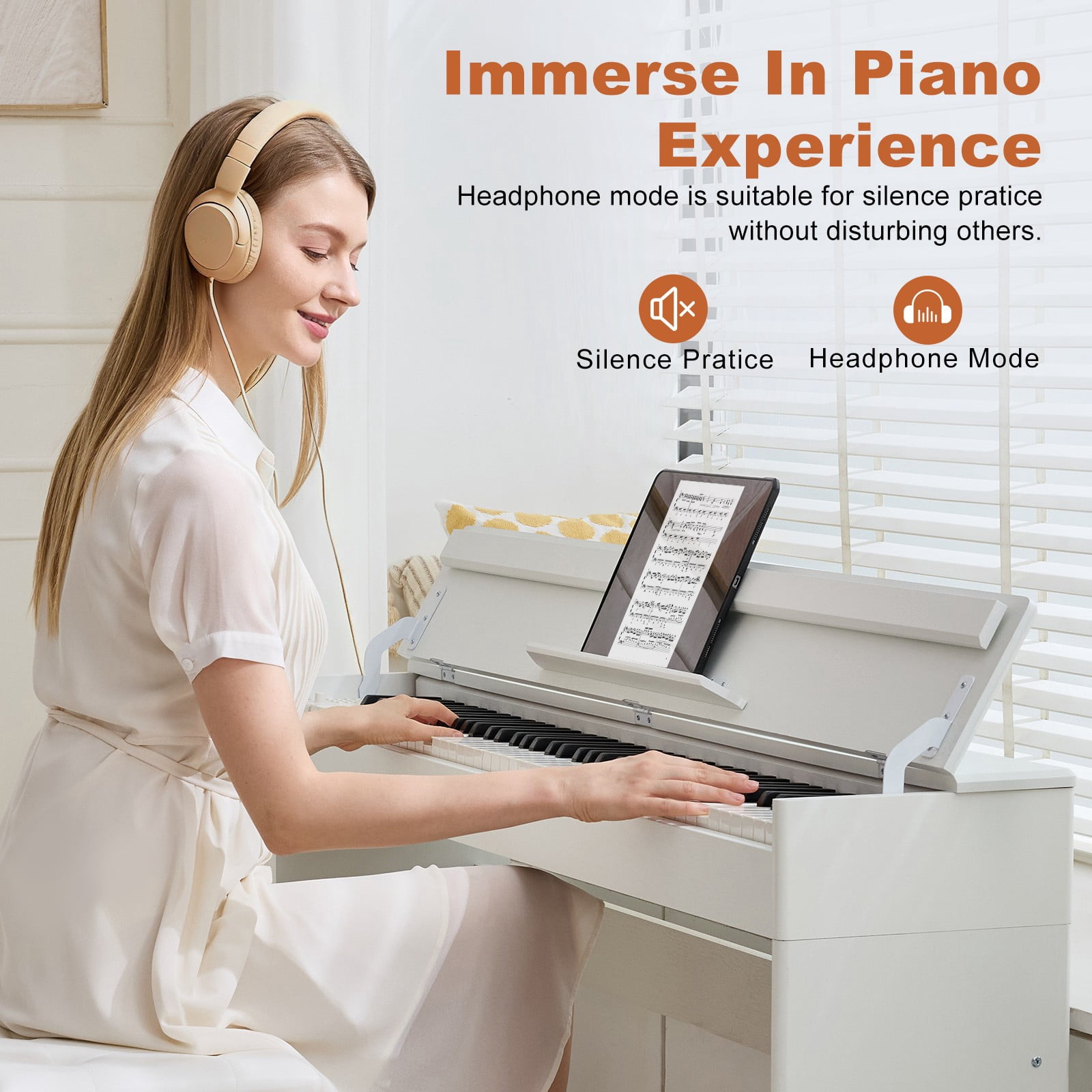 MUSTAR 88Keys Upright Fully Weighted Digital Piano Graded Hammer Action Electronic Keyboards with 3-Pedal for Beginners(White)