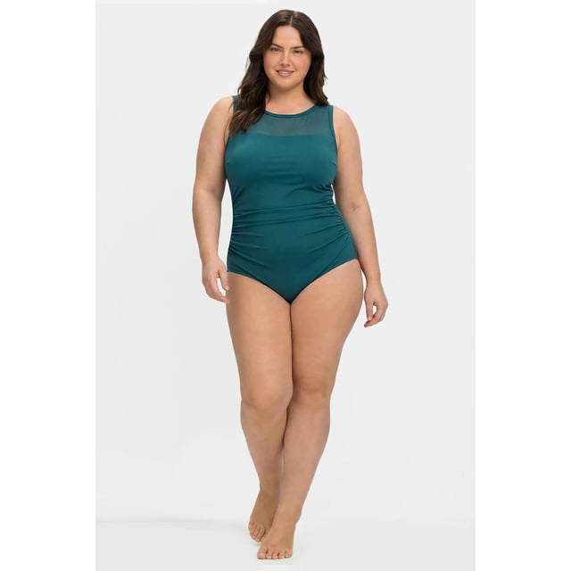 Traje de baño con detalle de mesh Roman Fashion /Tallas Extras, W-12 (Verde) verde 42